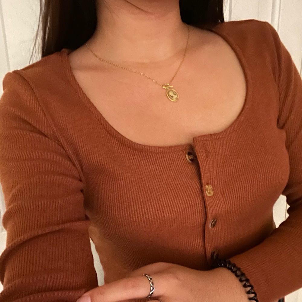 Brown Cropped Buttoned Up Top